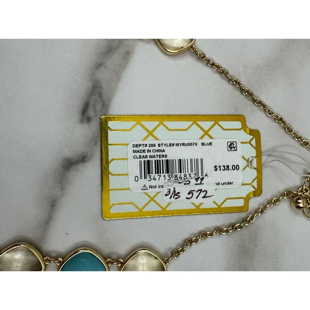 Trifari Faux Robins Egg Turquoise Cluster W/‎ Rhinestones Necklace Signed NWT